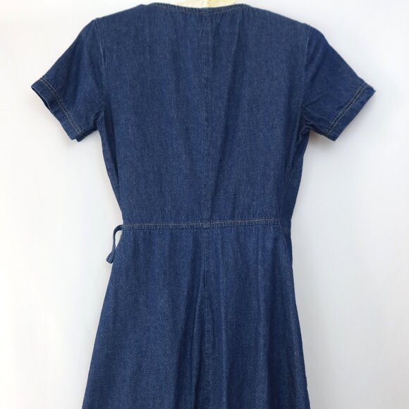 Tabloid Denim Wrap Dress Sz Small Retro Grannycore Cottage Farm Classic Western - Picture 6 of 13